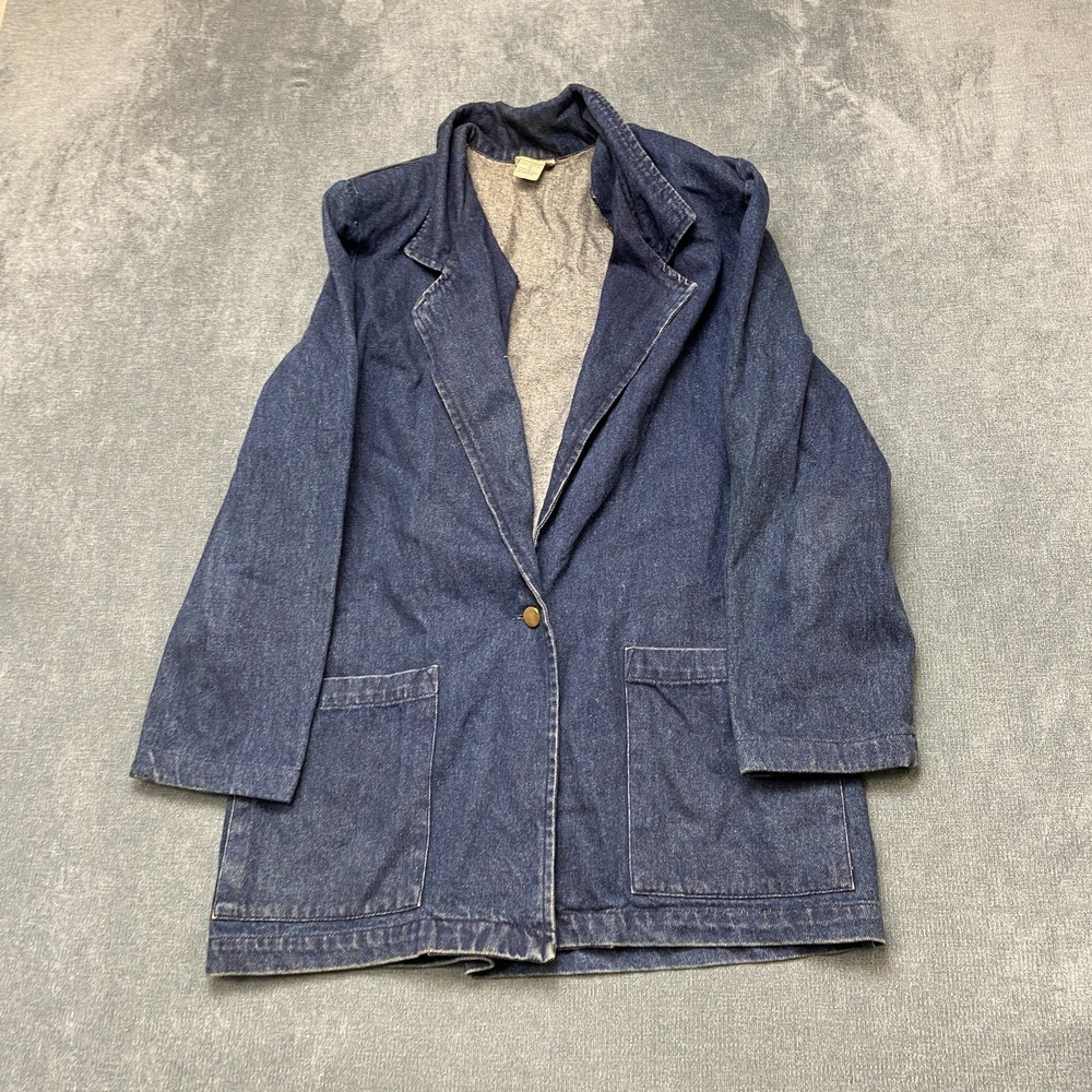 Vintage Lerner Blazer Jacket Womens 10 Blue Denim Cotton Medium Wash Notch Lapel